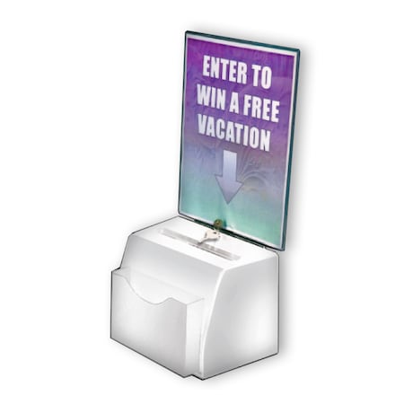 Azar Displays White Medium Molded Lottery Box W/ Pocket, Lock and Key 206777